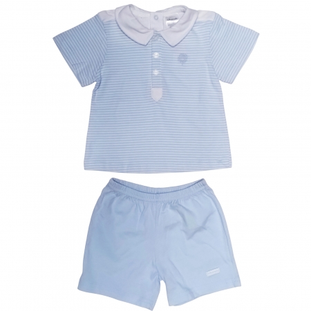 Tutto Piccolo Baby Boys White Blue Stripes Top Blue Shorts Set