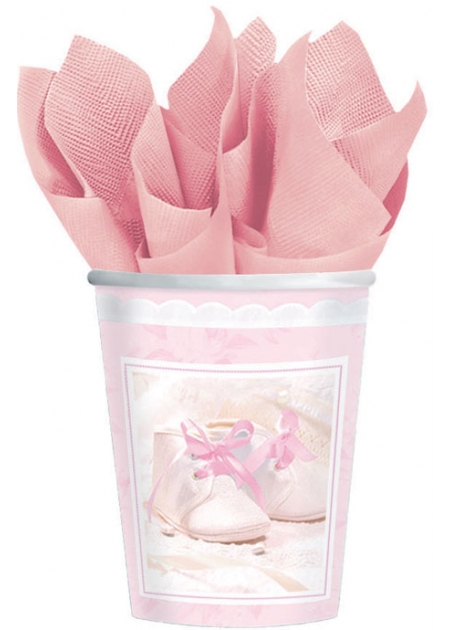 Pack of 8 Pink Christening Party Cups